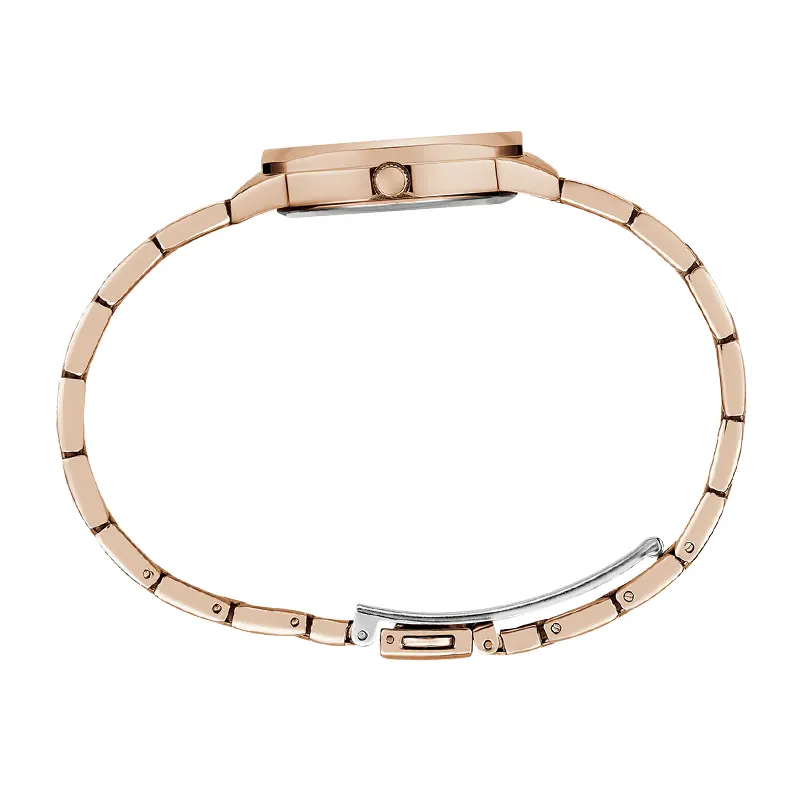 Guess Cubed Quartz Brown Dial Rose Gold-tone Ladies Watch- GW0607L3